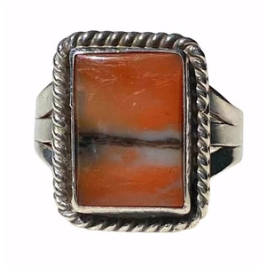 VTG DEAD PAWN SOUTHWEST ORANGE AGATE / PETRIFIED WOOD STERLING SILVER RING SZ 6 - Picture 1 of 10