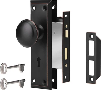 Mortise 锁套装 - 完整复古门把手替换套件 2 Facia 2 键 — 第 1/4 张图片