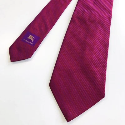 Corbata de seda Burberry borgoña vino rojo patrón de rayas usada Foto 1 de 4