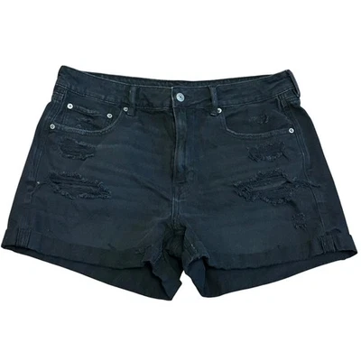American Eagle Black Distressed Denim Mom Shorts Cuffed Hem Womens Size 12 - Image 1 of 4