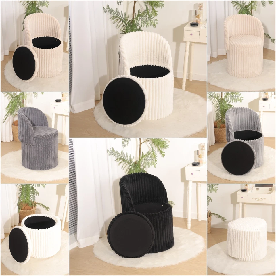 3 in 1 Ribbed Fleece Ottoman Multipurpose Storage Box Seat Stool Toys Organizer - Image 1 of 1