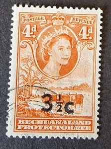 Bechuanaland 1961 SG161ba 3½c on 4d Red-Orange Type II 'Bold C' Used Cat £180 - Picture 1 of 2