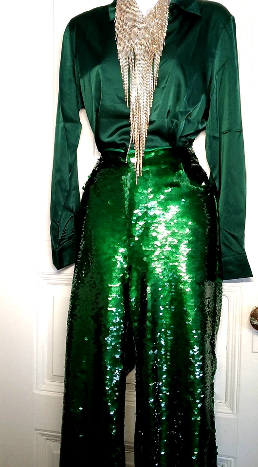 PANTALONES DE VESTIR MARC JACOBS HERMOSOS LENTEJUELAS VERDES TALLA M GUCCI VERSACE Foto 1 de 4