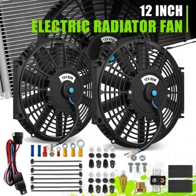 Kit de montaje de ventilador de enfriamiento de empuje delgado de 2x12 pulgadas para radiador eléctrico Kit de relé de 12 V Foto 1 de 4