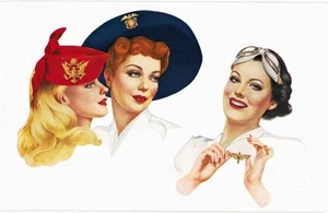 Esquire Pin Up Varga Girl Set 1 #2 Blond Brunette Ginger Flight Attendants 1940 - Picture 1 of 2