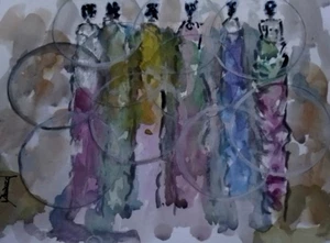 ORIGINAL African American Urban Watercolor painting "Together Again" - Picture 1 of 1