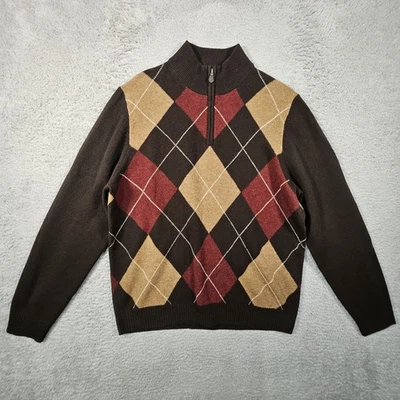 Brooks Brothers Arygle Quarter Zip Sweater Mens L Brown 100% Scottish Lambswool - Image 1 of 4