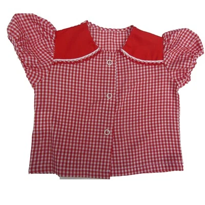 Baby gingham blouse top country red white big doll girl 10 - 14lb vintage 60's - Image 1 of 4
