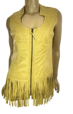 illia Sleeveless Vest Light  Brown Sz 8 Zip Front Fringe at Hem Leather Trim - Image 1 of 4