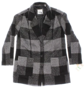 NWT - LEVI'S Woman's 'OVERSIZED BOYFRIEND' Charcoal Grey WOOL PLAID TOP COAT - L - Picture 1 of 3