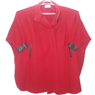 Abrigo Poncho Dani Colby Rojo Tela Hockanum Lana Ala de Murciélago Capa por Forstmann Foto 1 de 4