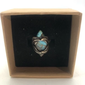 Vtg Sterling Silver 925 Turquoise Leaf Setting Ring - Picture 1 of 7