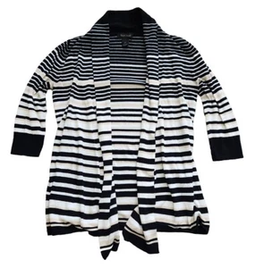 White House Black Market Sweater Small Striped Blsck White Beige 3/4 Sleeves - Picture 1 of 6