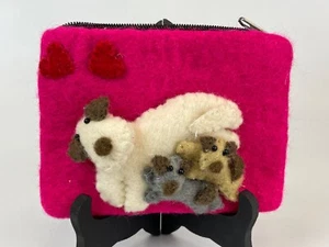 Floral Felted Wool Pouch, Coin Purse W/ Zipper, From Nepal Boho Hippy Chick - Picture 1 of 4