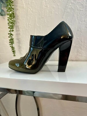 Prada 5.5 heels booties black green patent leather women ~2007 - Image 1 of 4