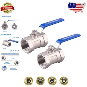 Versatile Stainless Steel Ball Valve 1.25 Inch NPT - Max 1000 psi, Pack of 2 - Picture 1 of 8
