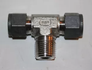 1/2" x 1/2" Tube x 1/2" MNPT Branch Tee Fitting 316s SSP Unilok ISSU8MBT8 - Picture 1 of 3