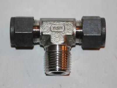  1/2" x 1/2" Tube x 1/2" MNPT  Branch Tee Fitting 316s SSP Unilok ISSU8MBT8 - Image 1 of 3