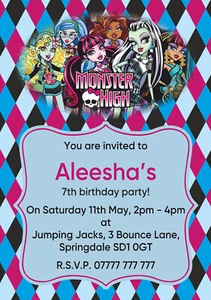 Personalised Monster High Invitations With Envelopes & Banner Offer - Picture 1 of 2