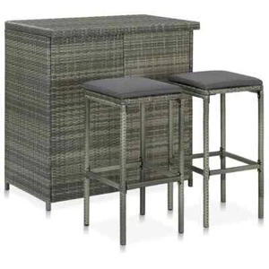 vidaXL 3 Piece Bar Set Poly Rattan Grey - Picture 1 of 11