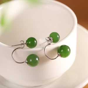 I03 orecchino due sfere in giada verde argento 925 - Foto 1 di 4