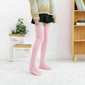 Women Warm Knitted Socks Over Knee Long Thigh High Boot Wool Stockings Leggings