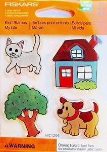Cat Dog Tree and House Clear Acrylic Stamp Set by Fiskars NEW! - Picture 1 of 1