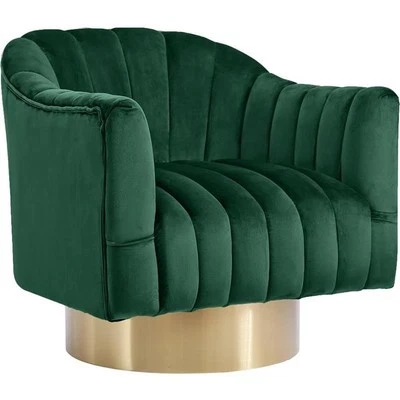 Maklaine 18" Contemporary Tufted Velvet Swivel Accent Chair in Green/Chrome - Image 1 of 4