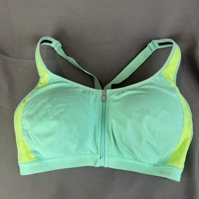 VICTORIA SECRET VSX SPORT SZ 38D Green Yellow Front Zip Molded Cups Sports Bra - Image 1 of 4