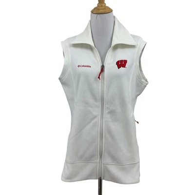 Wisconsin Badgers Vest Womens L Large White Fleece Full Zip Jacket Columbia - Image 1 of 4
