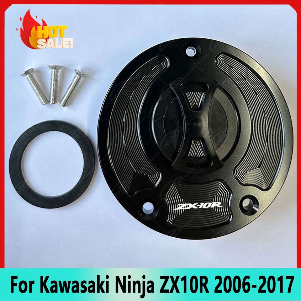 Black For Kawasaki Ninja ZX10R 2006-2017 CNC Gas Oil Tank Cover Fuel Tank Cap Foto 1 de 1