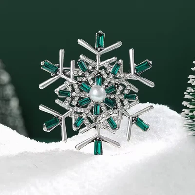 Broche Brillante Navidad Copo de Nieve Cristal Perla Prendedor Vacaciones Invierno Joyería Regalo Foto 1 de 4