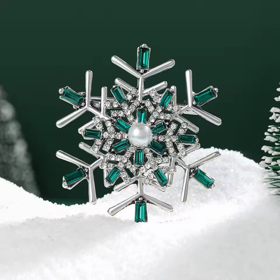 Broche Brillante Navidad Copo de Nieve Cristal Perla Prendedor Vacaciones Invierno Joyería Regalo Foto 1 de 4