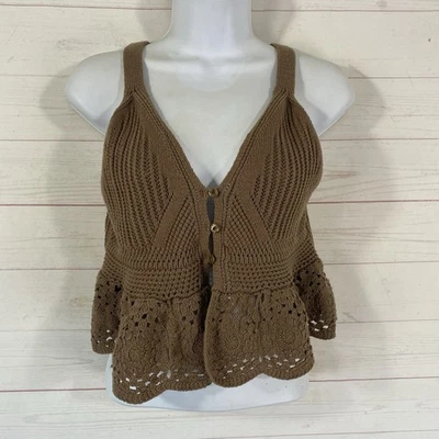 Camiseta sin mangas recortada tejida a ganchillo boho Universal Thread para mujer talla S marrón algodón Bld Foto 1 de 4