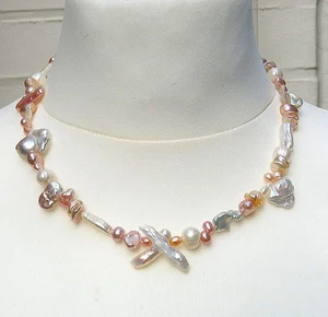 Cadena de perlas de agua dulce única mezcla silvestre de cuentas de colores naturales 925 rodios 5631 - Imagen 1 de 7