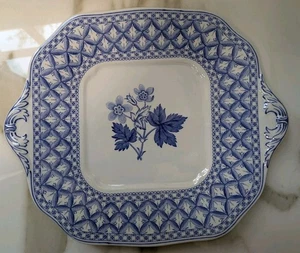 Vintage SPODE Blue GERANIUM 11 3/8" Square Handled Cake Plate - England - Picture 1 of 3