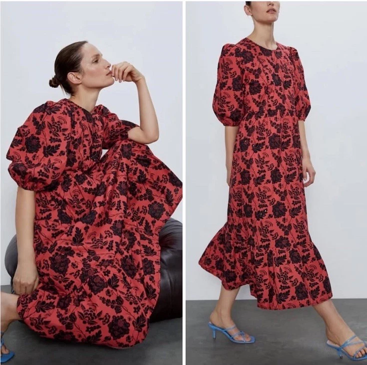 ZARA Blogger Floral Tiered Sequin Casual Maxi Dress Worn on TV Romantic - Image 1 of 1