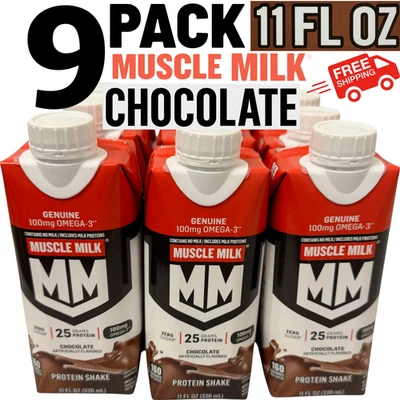 Batido de proteínas Muscle Milk chocolate genuino 25 g proteína 9 PACK 11 OZ EA BB7/26+ Foto 1 de 3