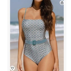 CUPSHE One Piece Square Neck Ruched Belted - Size Extra Large - Picture 1 of 8
