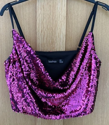 Top corto rosa brillante - Boohoo - talla UK 8 Foto 1 de 4