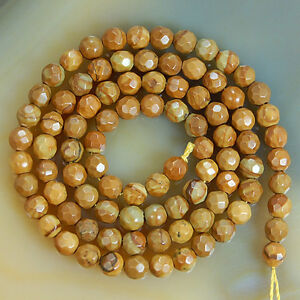 Faceted Natural Yellow Wood Grain Japser Beads 15.5" Pick Size 4,6,8,10,12 14mm