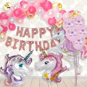UNICORN PARTY: 16ft CONFETTI BALLOONS Arch PINK PURPLE 134pcs HAPPY BIRTHDAY SET - Picture 1 of 12
