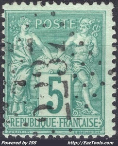 FRANCE SAGE 5c VERT N° 75 AVEC OBLITERATION JOUR DE L'AN GC 2237 - Picture 1 of 2