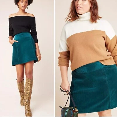 Minifalda Anthropologie Maeve Talla 8 Verde Esmeralda Pana Cremallera Terciopelo Bolsillos Foto 1 de 4