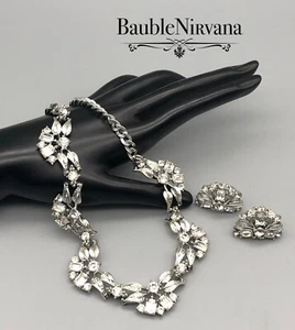 Vintage Stern Strass 1/2 Kreis & Blätter Halsband Halskette & Ohrringe Set - Bild 1 von 5