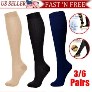 (6 Pairs) Copper-Compression Socks 15-20mmHg Graduated Support Mens Womens S-XXL - Picture 1 of 15