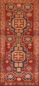 Vintage Tribal Rust Wool Hand-knotted Geometric Zanjan Runner Rug 4x10 Carpet - Picture 1 of 24