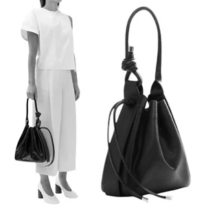 Behno Tina Medium Pebble Leather Drawstring Bucket Bag Schultertasche Schwarz Damen - Bild 1 von 15