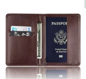 High Quality Genuine Leather Passport Holder RFID Blocking Holiday Travel Wallet - Picture 1 of 6