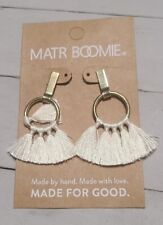 NWT Matr Boomie Gold Tone and White Tassel Earrings Post Studs Drop Dangle #1601